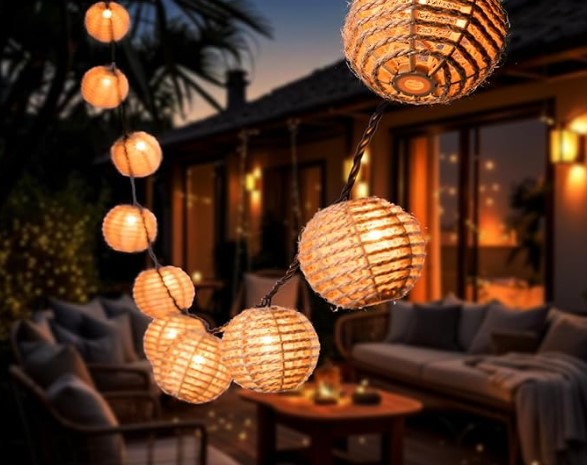 7 Coastal Garden Lighting Ideas to Brighten Nights Outdoor-String-Lights-Waterproof, Boho String Lights for Patio, Garden, Porch, Balcony, Gazebo Decorative (Twine Ball)