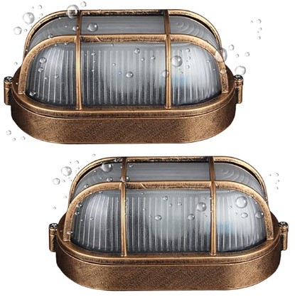 7 Nautical Outdoor Lighting for a Brighter Porch 2 Pack Outdoor Oval Wall Lights, 8.3" Nautical Bulkhead Light, Flush Mount for Wall or Ceiling, Aluminum with Frosted Glass Wall Sconce Sauna Lamp, E26 Base Wall Lighting, Sconce for Garage Terrace