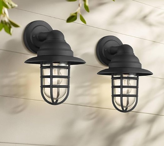 7 Nautical Outdoor Lighting for a Brighter Porch John Timberland Marlowe Rustic Industrial Nautical Outdoor Wall Light Fixtures Set of 2 Black Hooded Cage 13" Clear Glass for Post Exterior Barn Deck House Home Porch Yard Patio Garage Garden