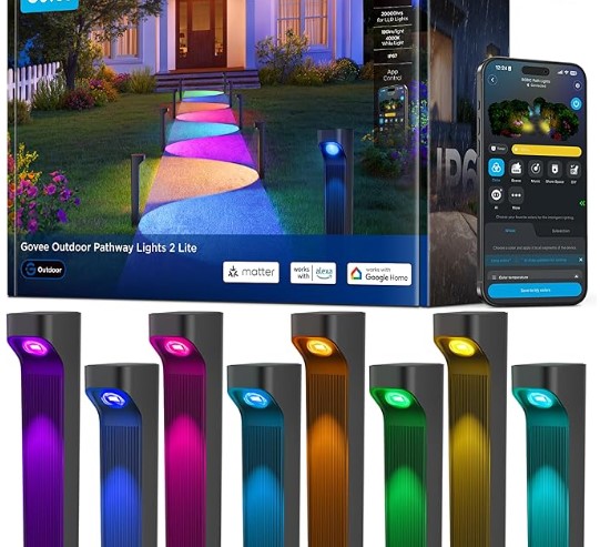 Best Outdoor Smart Path Lighting with Geofencing Activation Govee Outdoor Pathway Lights 2 Lite 8 pack, IP67 Waterproof, 16 Million Colors, 60+ Scene Modes Patio Lights for Path,Landscape Lighting, Outdoor Decor, Compatible with Alexa, Google Assistant, Matter