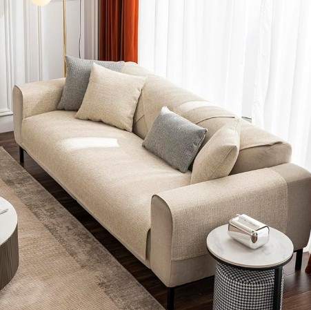 7 Coastal Boho Furniture Ideas for Calm Spaces vctops Rustic Linen Textured Couch Sofa Cover Solid Color Non Slip Sectional Couch Covers Soft Sofa Slipcover for Dogs, Children, Pets Furniture Protector (Beige,28"x28")