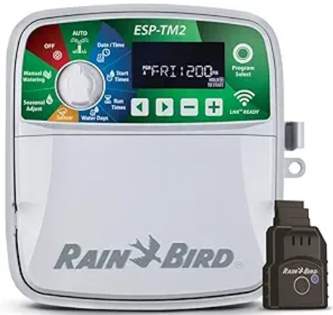 Top-Rated Smart Irrigation Controllers Rain-Bird ESP-TM2 Indoor Outdoor Irrigation WiFi Zone Controller Timer Box and Link Lnk WiFi Mobile Wireless Smartphone Upgrade Module Sprinkler System (8 Zone)