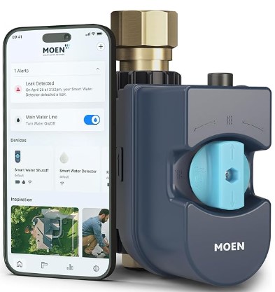 Best Main-Line Smart Water Shutoff Valves Moen Flo 1-inch Smart Water Shut Off Valve, Smart Home Water Monitor Leak Detector, Wifi Connected, App Enabled Flow Meter and Shutoff, 900-006
