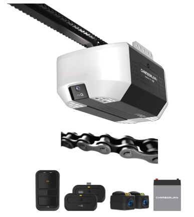 Best Smart Garage Openers with HD Wide-Angle Cams Chamberlain 3/4 HP Chain Drive Smart Garage Door Opener with Fixed Camera, Battery Backup, 2-Bulb Lighting, and myQ Connectivity