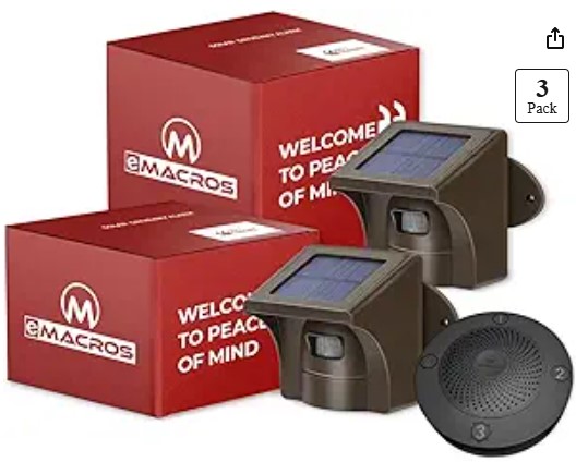 Best Smart Driveway Alarms with Vehicle/Pedestrian AI Detection eMACROS Solar Wireless Driveway Alarm System (1/2 Mile Range, 1 Receiver & 2 Solar Sensors) - Weatherproof Outdoor Motion Detector for Farm, Long Driveway & Property Security