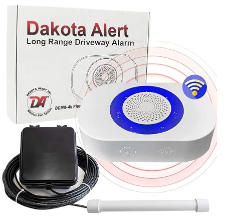 Best Smart Driveway Alarms with Vehicle/Pedestrian AI Detection Dakota Alert Driveway Alarm Sensor - DCPA-4k Plus Driveway Alarms Wireless Outside Weatherproof Alert System, 1-Mile-Long Range Sensors, Receiver & Vehicle Detecting Probe Transmitter & 50' Wire